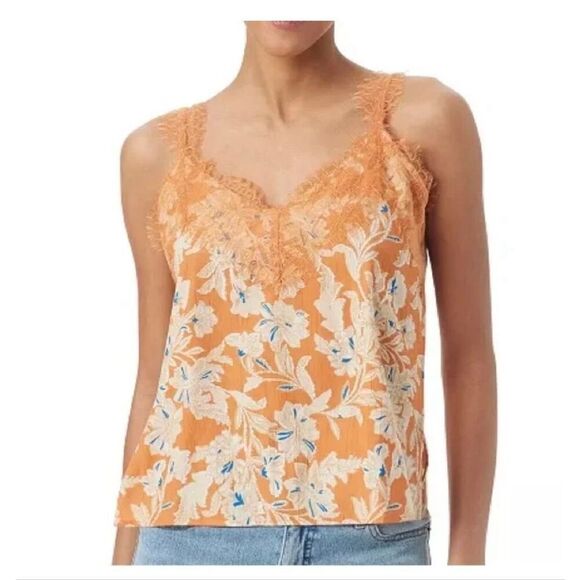 Sam Edelman Small Top Palmer Floral Eyelash Trim Camisole in Apricot Ora size XL - Picture 7 of 9